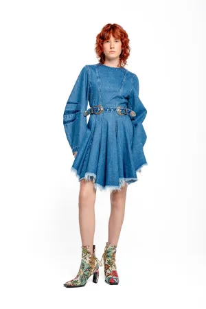 DENIM SHORT DRESS WITH ROUND SLEEVES