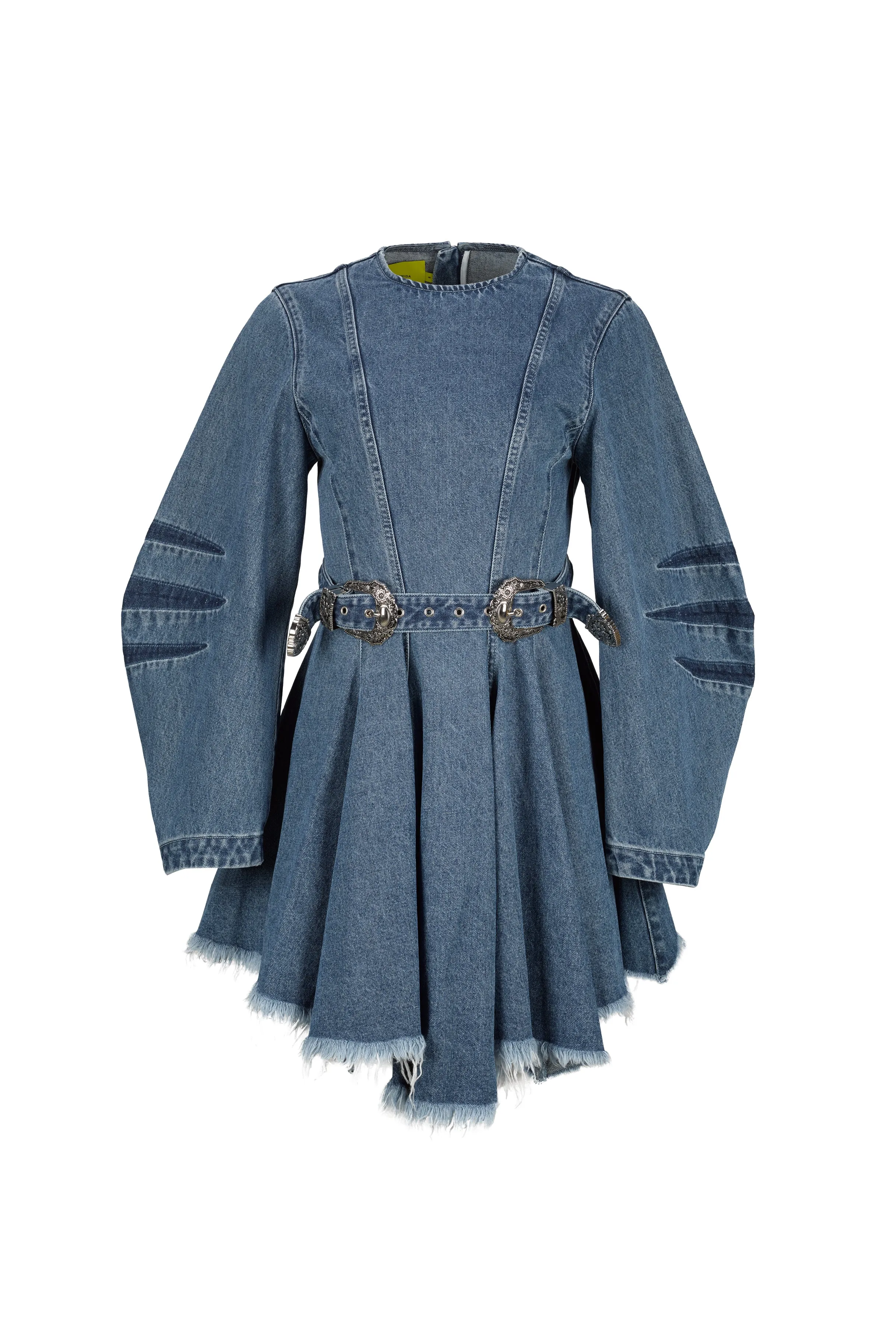 DENIM SHORT DRESS WITH ROUND SLEEVES