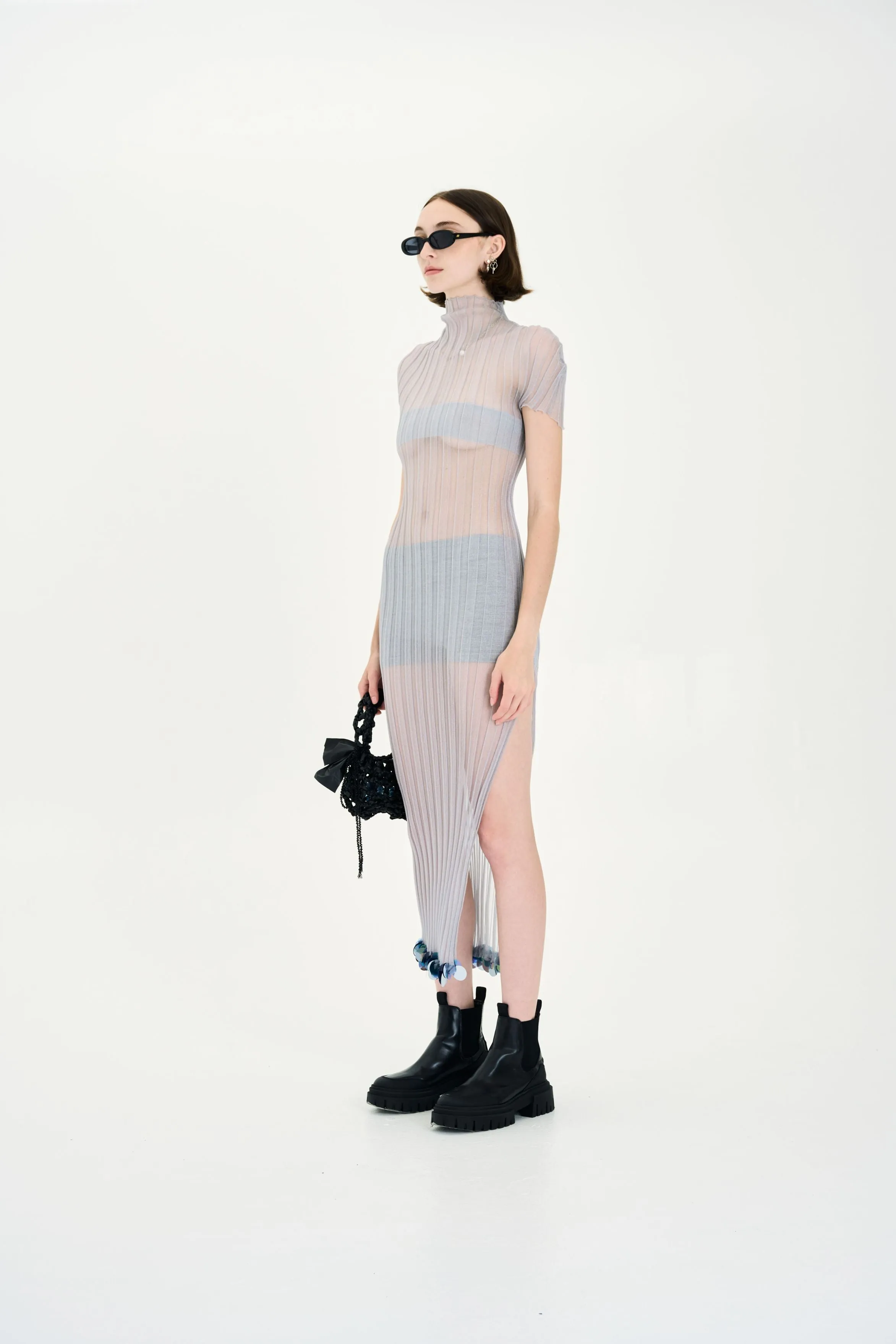 ERICA ORGANZA PLEATED SHEER DRESS