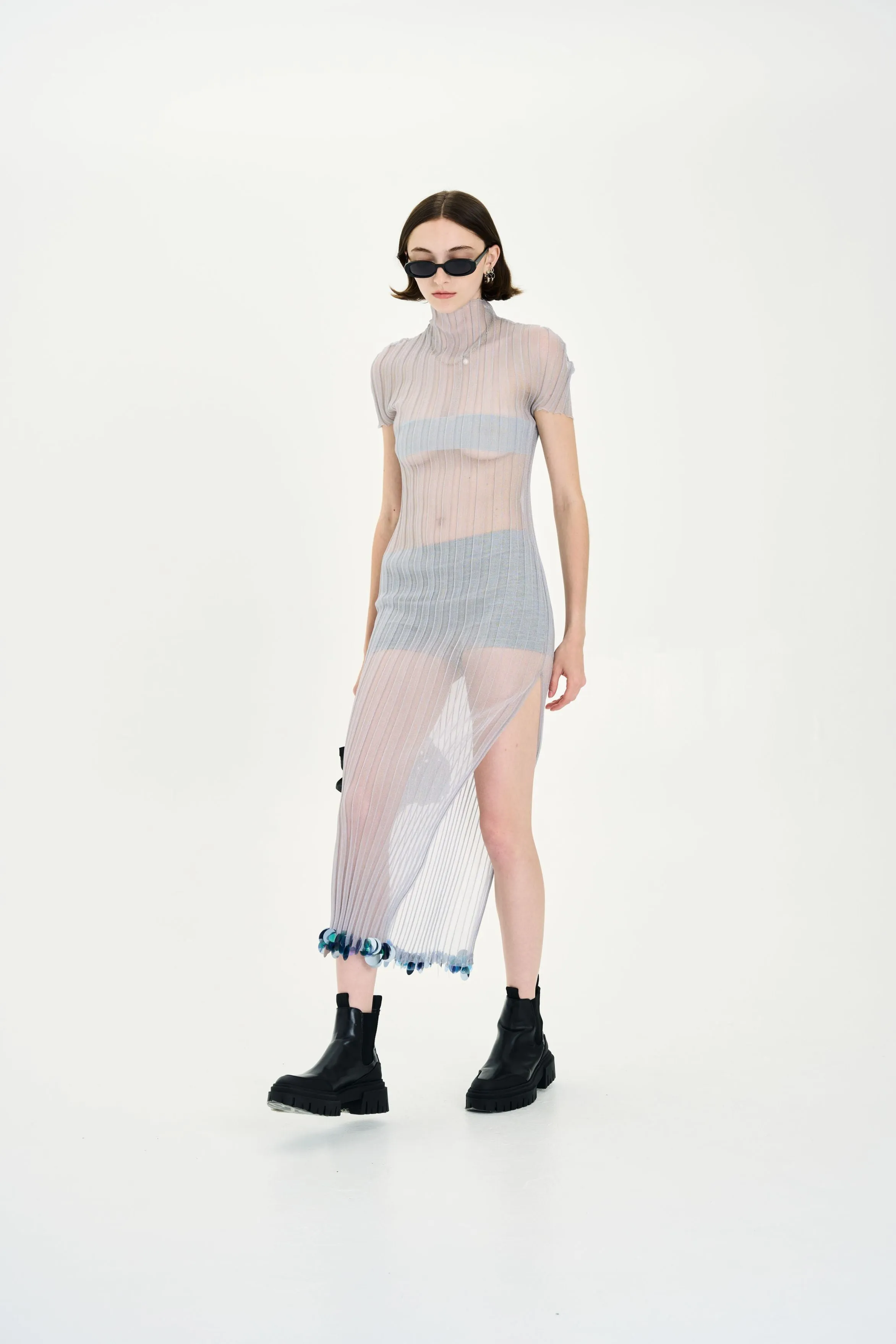 ERICA ORGANZA PLEATED SHEER DRESS