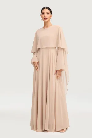 Farah Chiffon Cape Overlay Maxi Dress - Stone