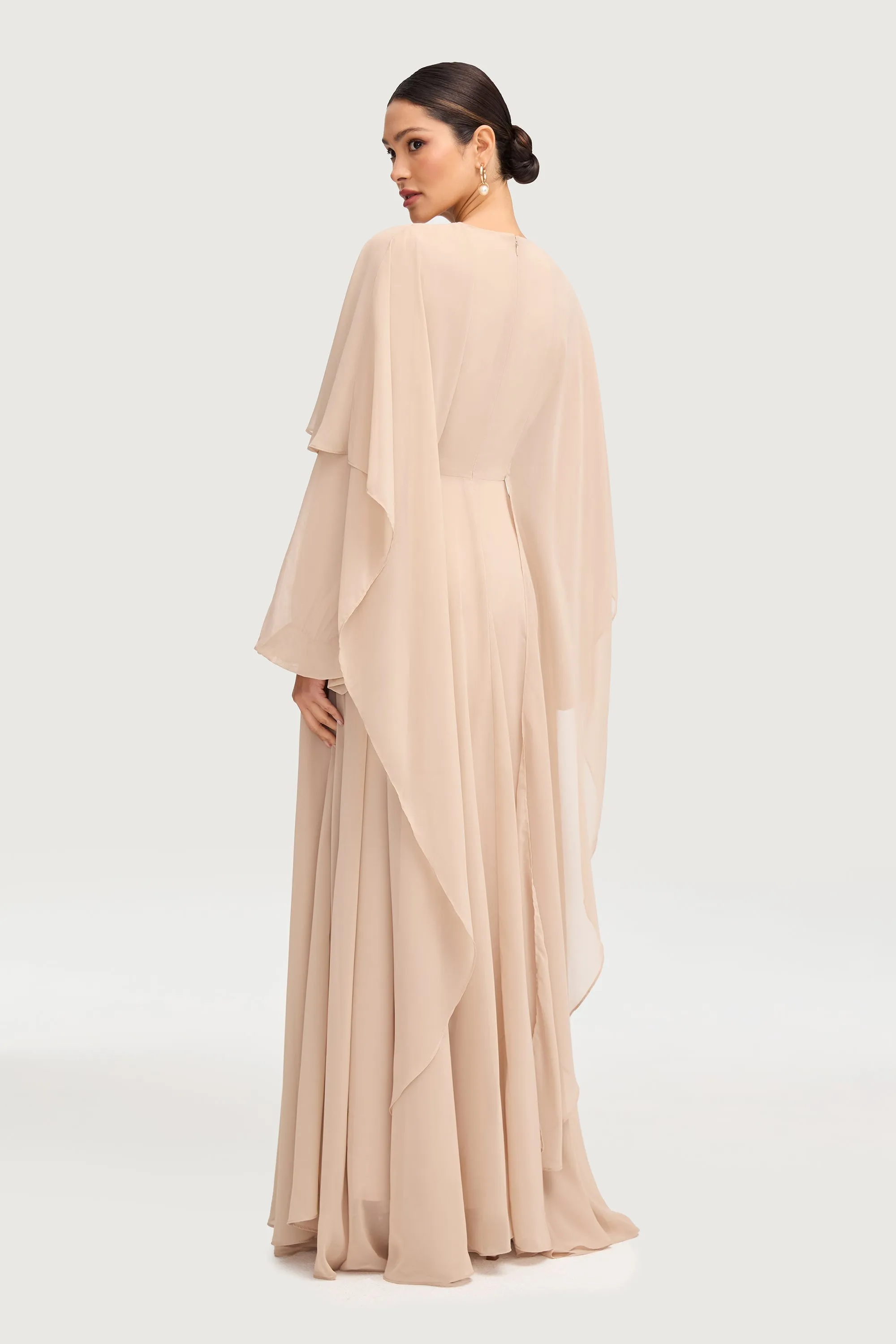 Farah Chiffon Cape Overlay Maxi Dress - Stone