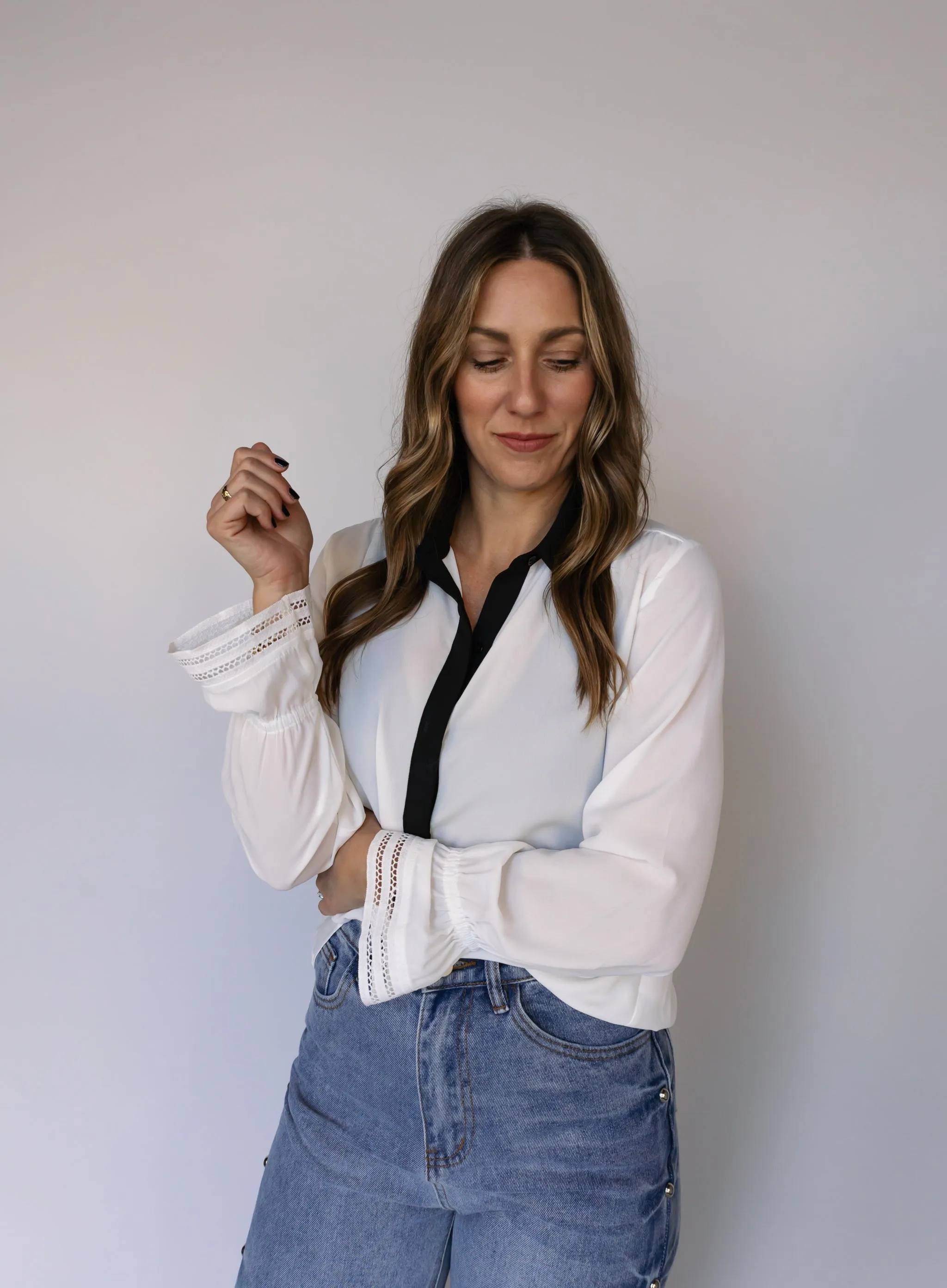 Felicity Contrast Blouse - Final Sale