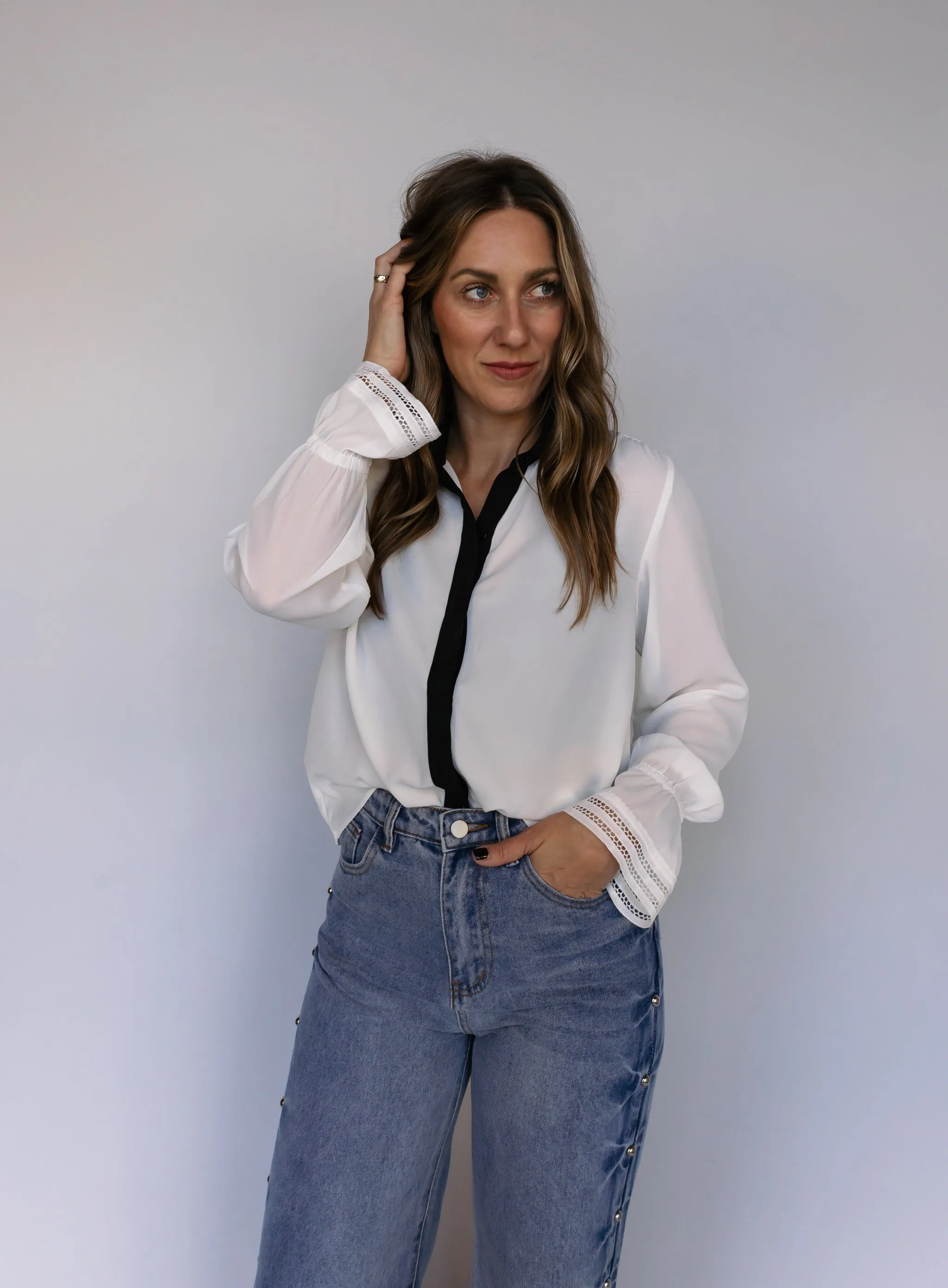 Felicity Contrast Blouse - Final Sale