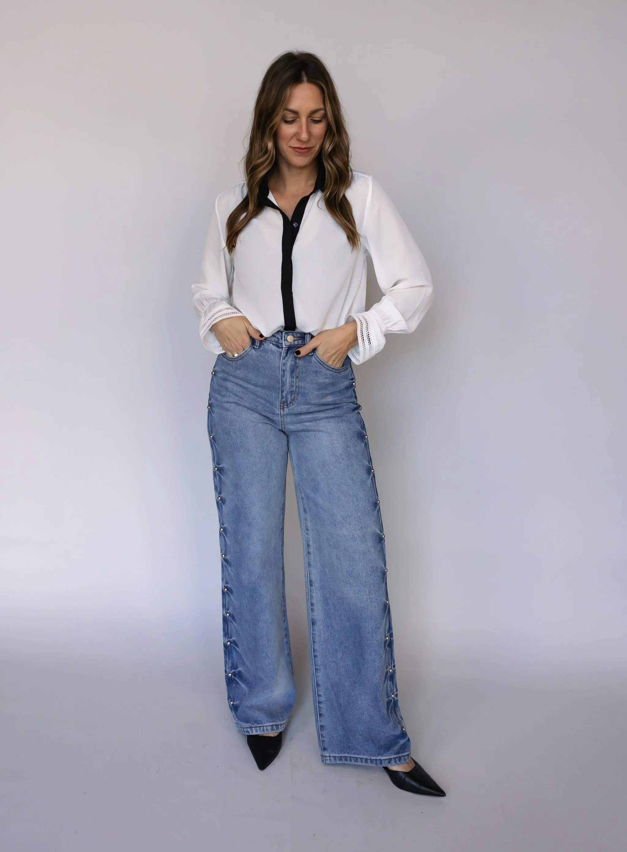 Felicity Contrast Blouse - Final Sale