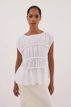 FLYNN WHITE LINEN BLEND TIERED TOP