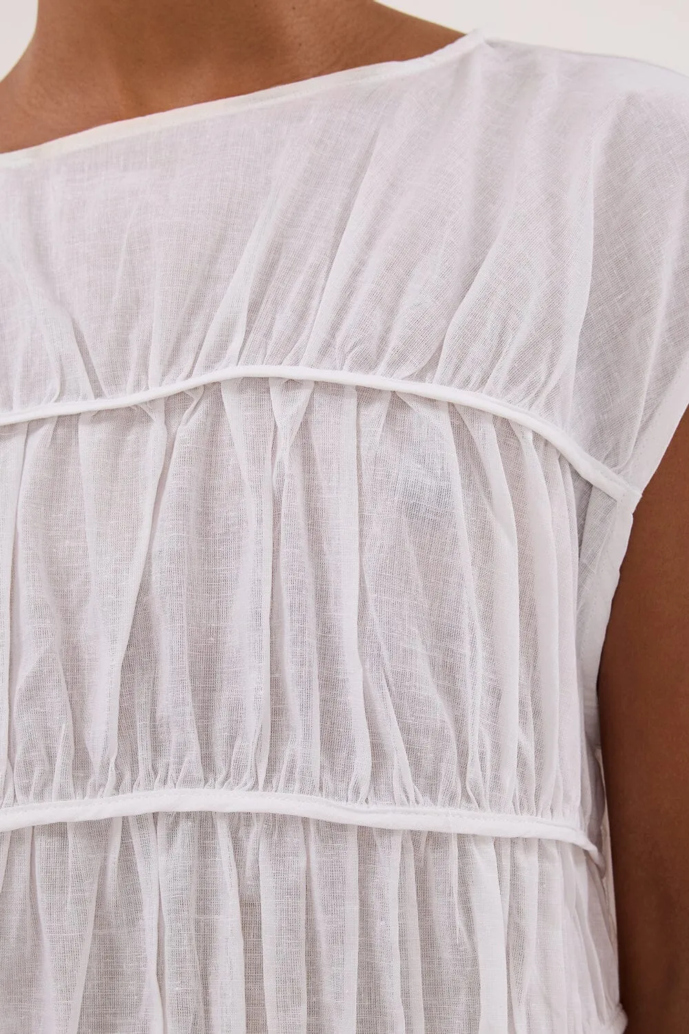 FLYNN WHITE LINEN BLEND TIERED TOP