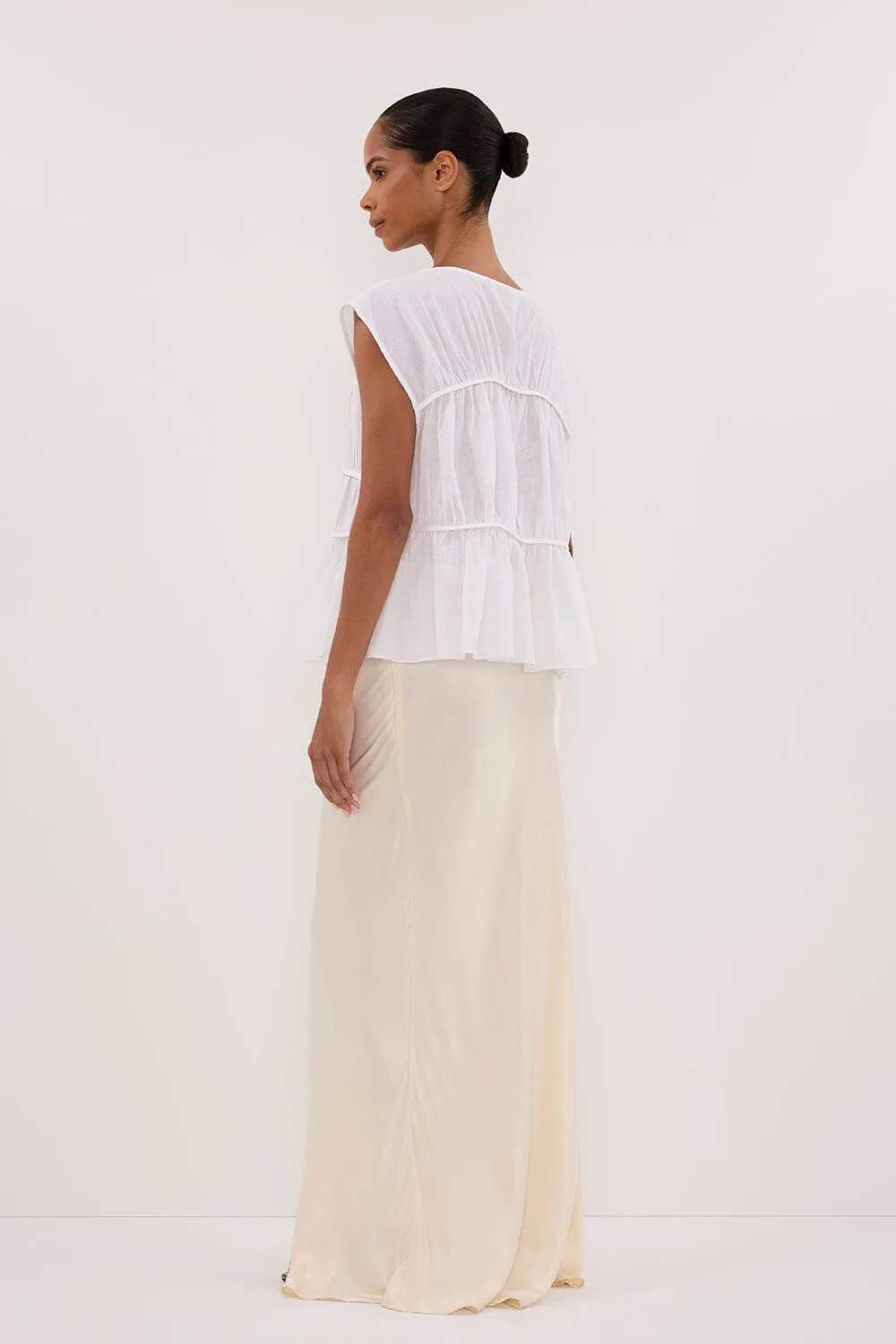 FLYNN WHITE LINEN BLEND TIERED TOP