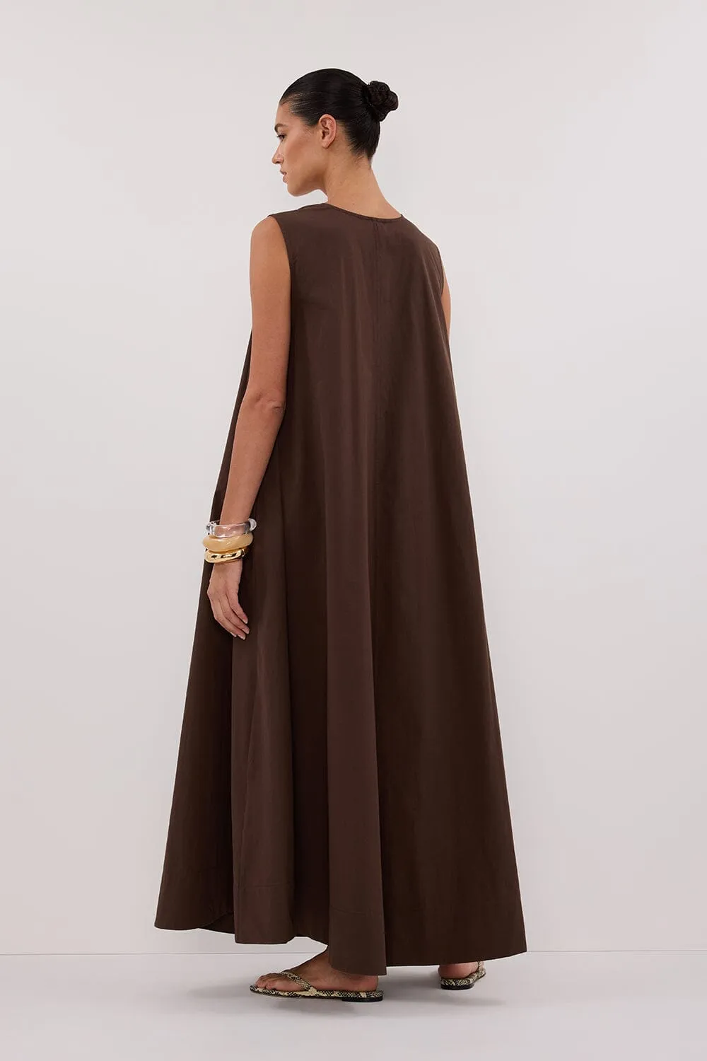 GABBY BITTER CHOC COTTON MIDI DRESS