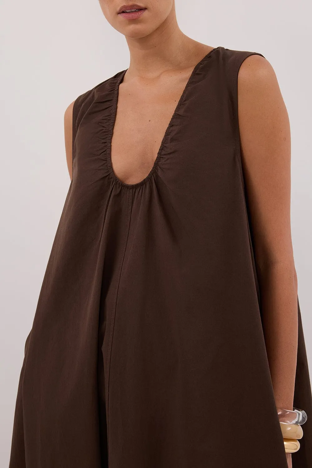 GABBY BITTER CHOC COTTON MIDI DRESS
