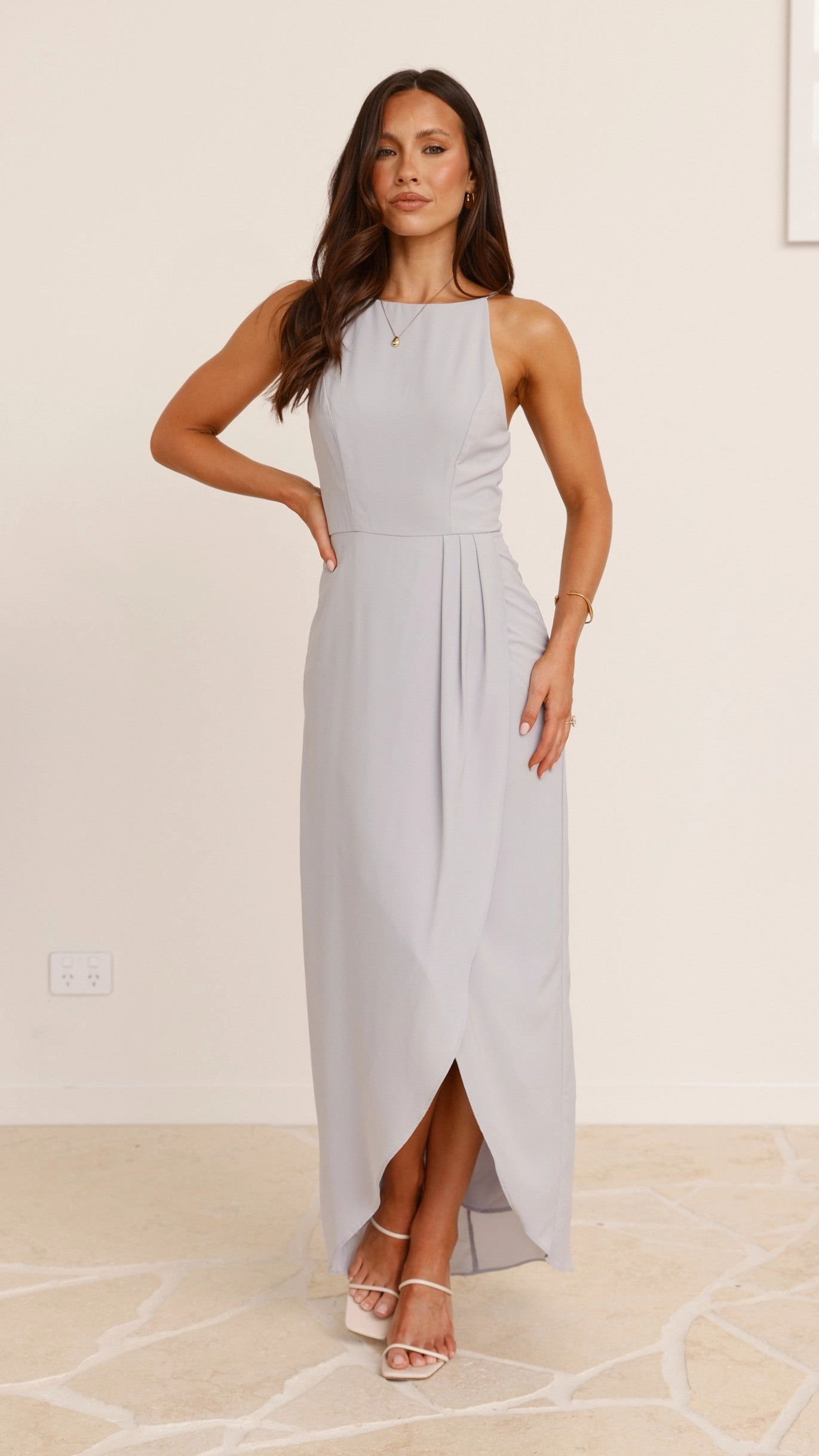 Genevieve Boat Neck Maxi Dress - Light Grey