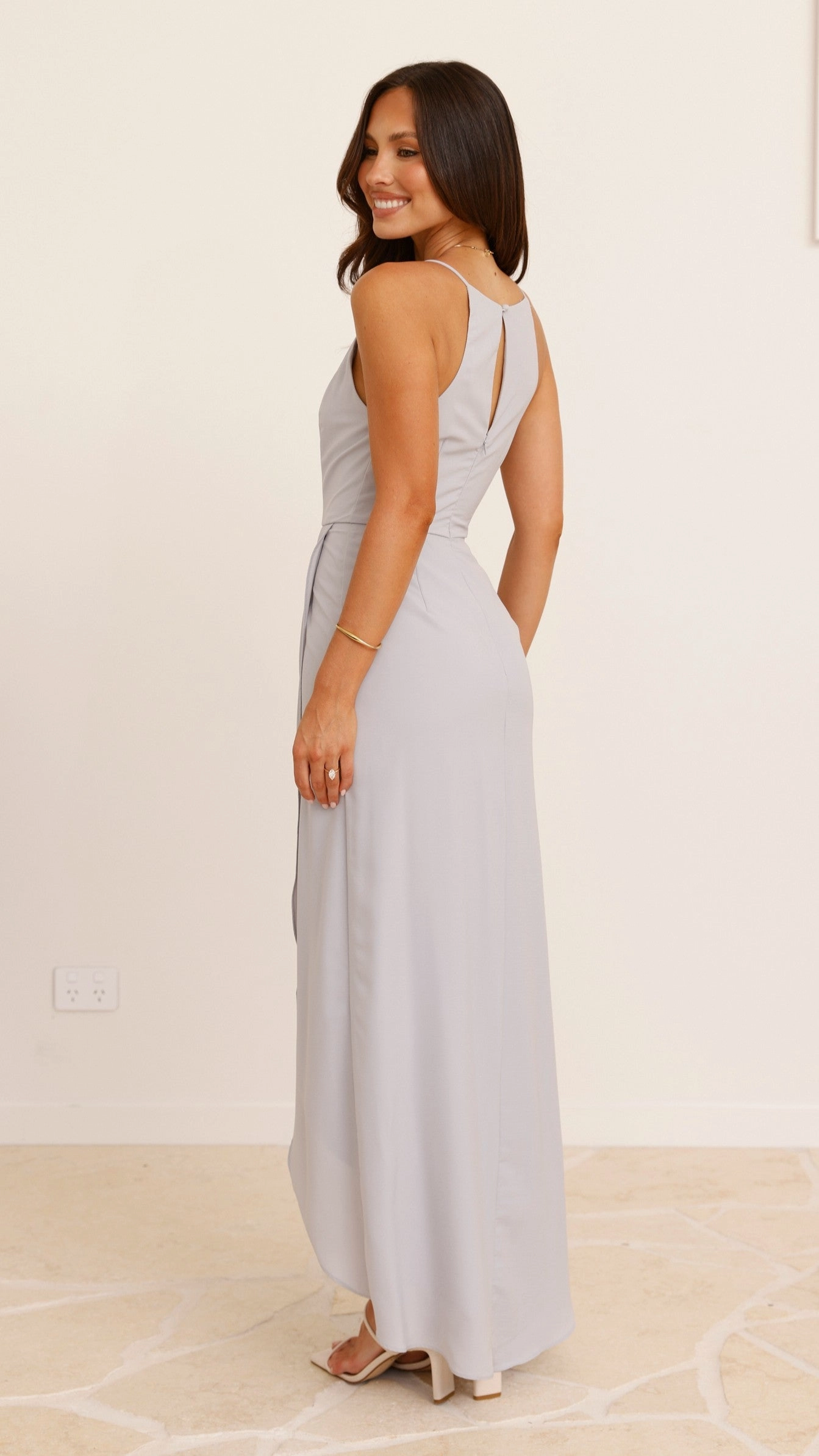 Genevieve Boat Neck Maxi Dress - Light Grey