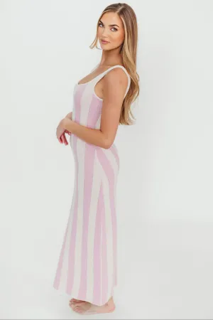 Gianna Striped Sweater Maxi Dress in Pink/Ivory