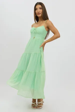 Green Midi Dress Tiered Strappy