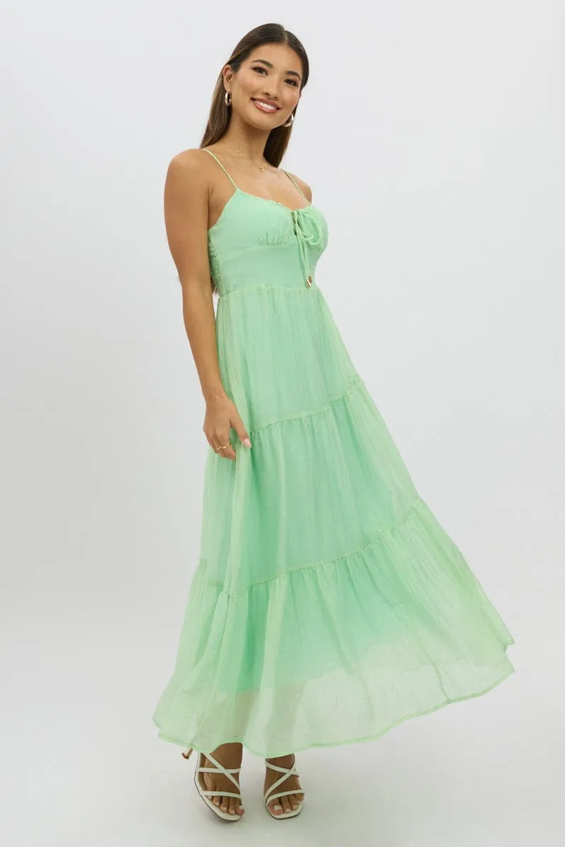 Green Midi Dress Tiered Strappy