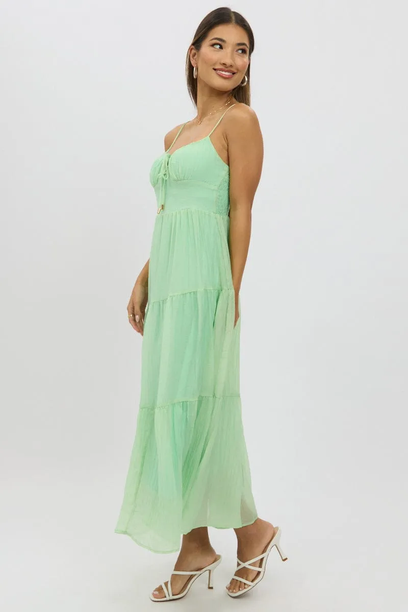 Green Midi Dress Tiered Strappy