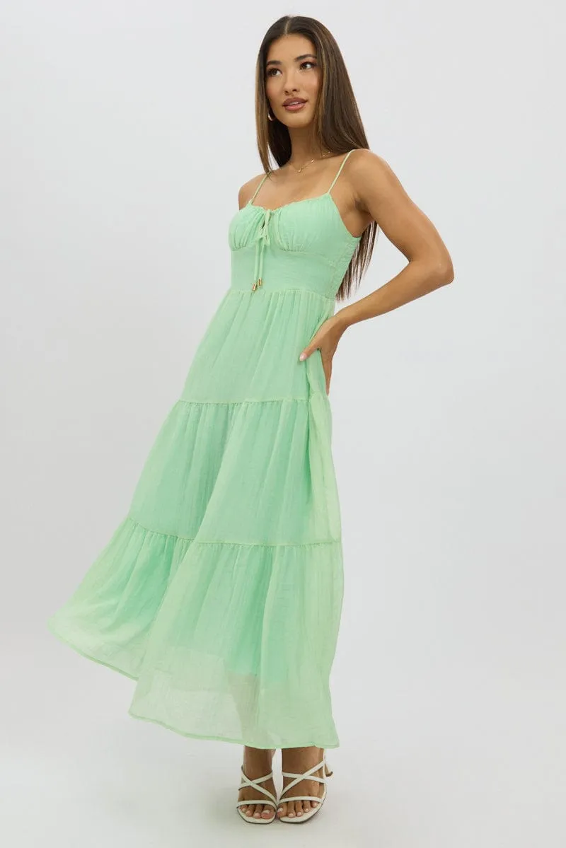Green Midi Dress Tiered Strappy