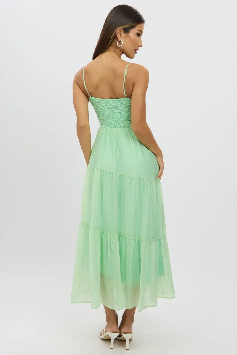 Green Midi Dress Tiered Strappy