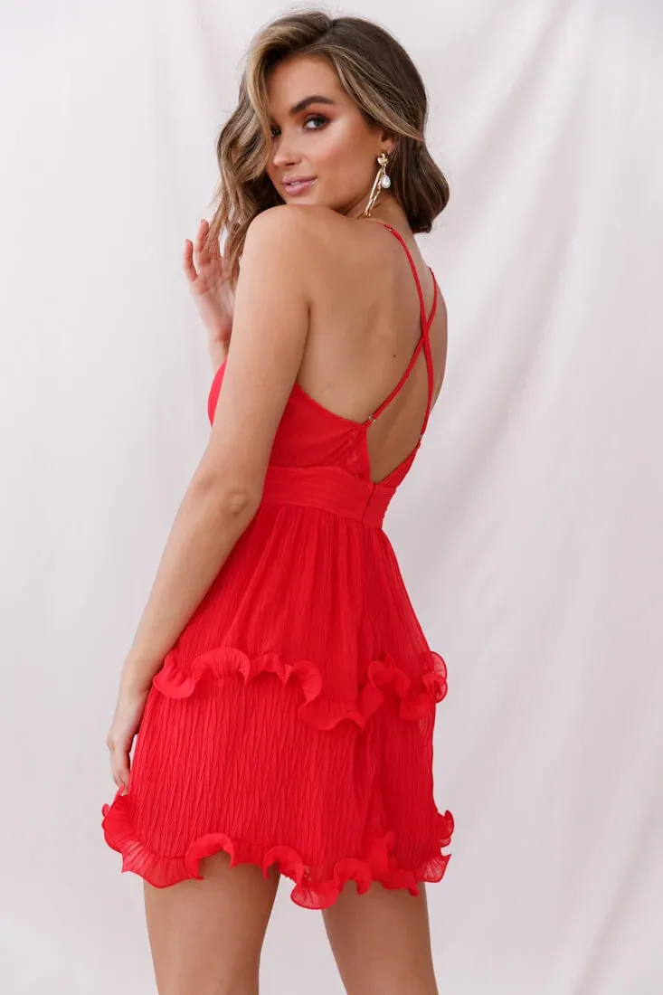 Greta Cami Strap Frill Chiffon Dress Red