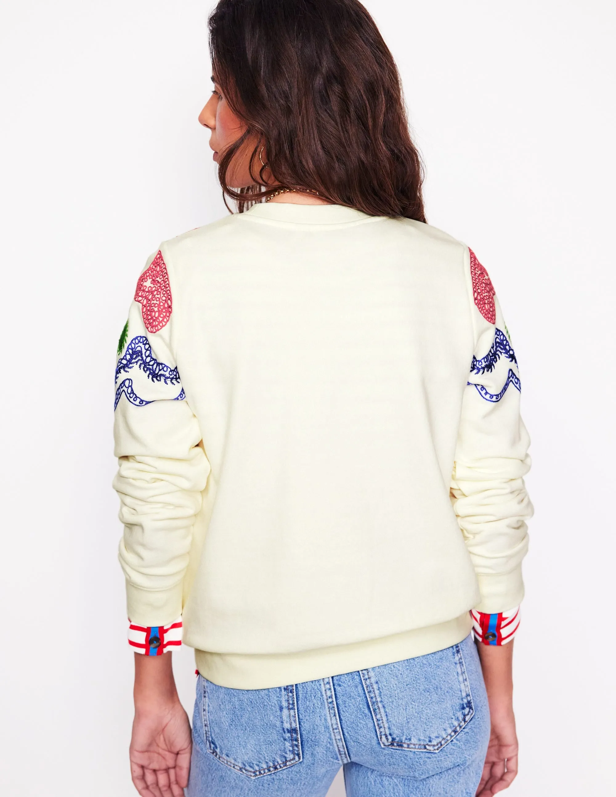 Hannah Embroidered Sweatshirt-Ivory. Geo Stitch