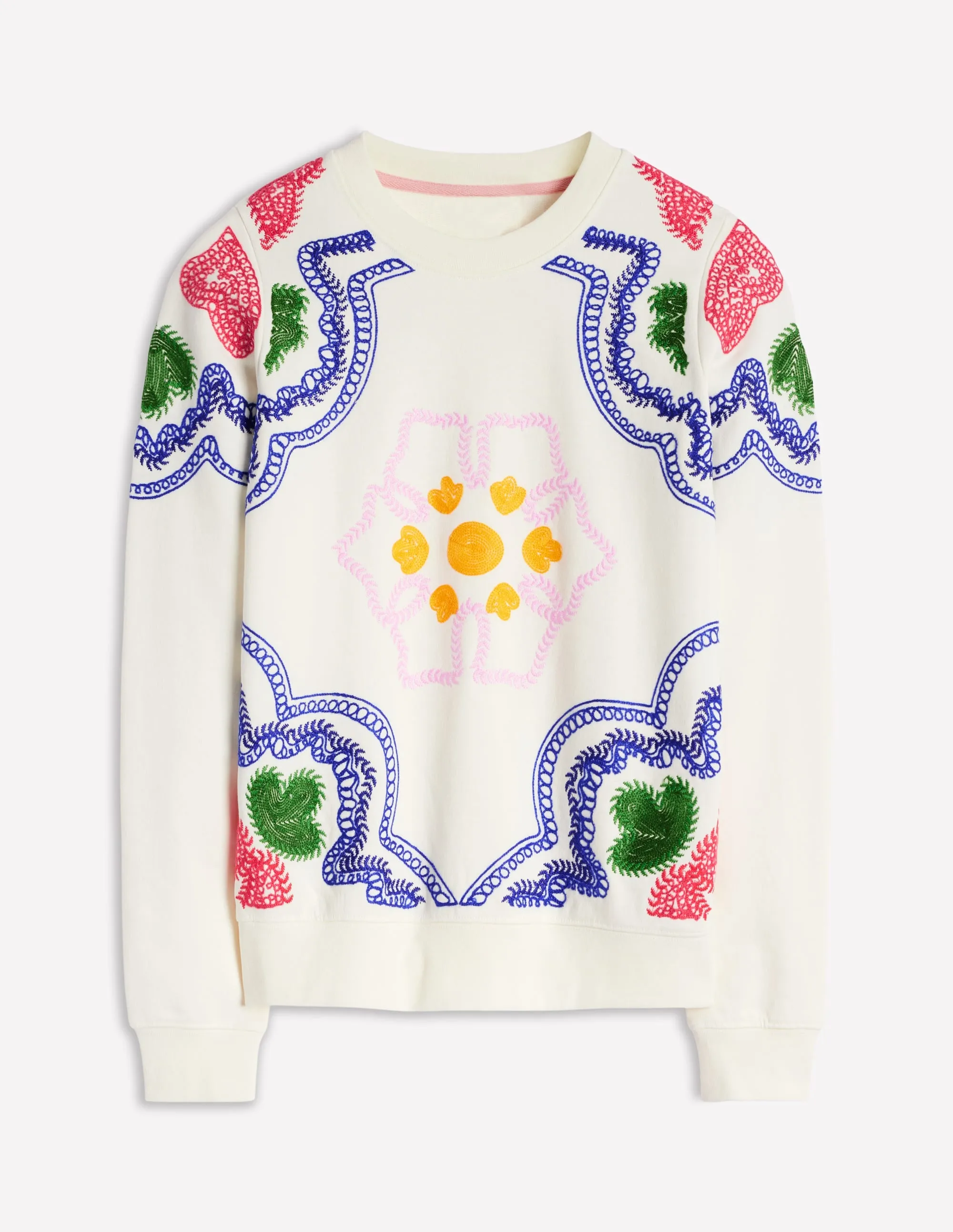 Hannah Embroidered Sweatshirt-Ivory. Geo Stitch