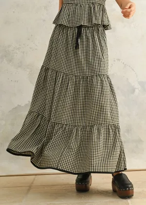 Helen Gingham Tiered Skirt - Black