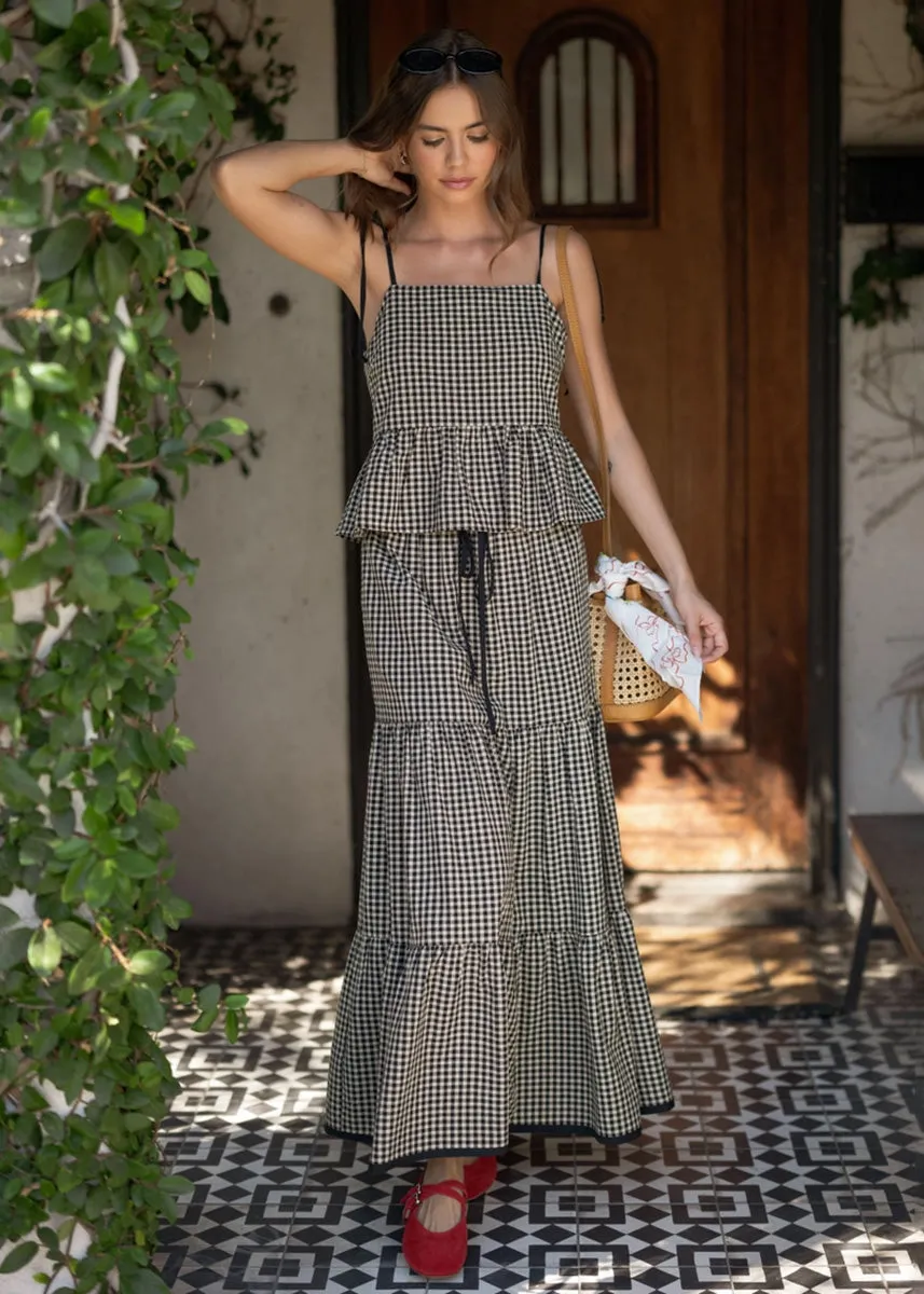 Helen Gingham Tiered Skirt - Black