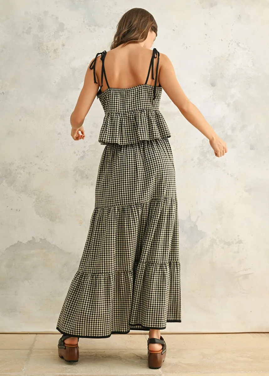Helen Gingham Tiered Skirt - Black