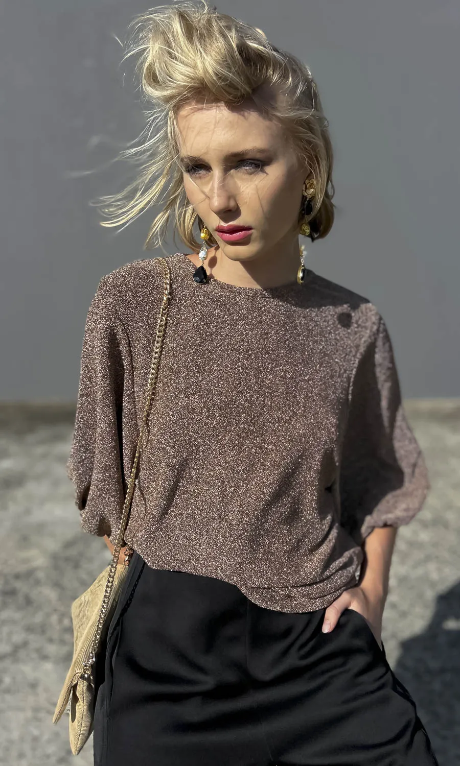 hoss Bronze Gold Glam Tie back Top