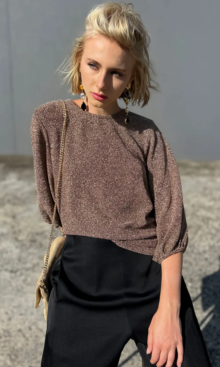 hoss Bronze Gold Glam Tie back Top
