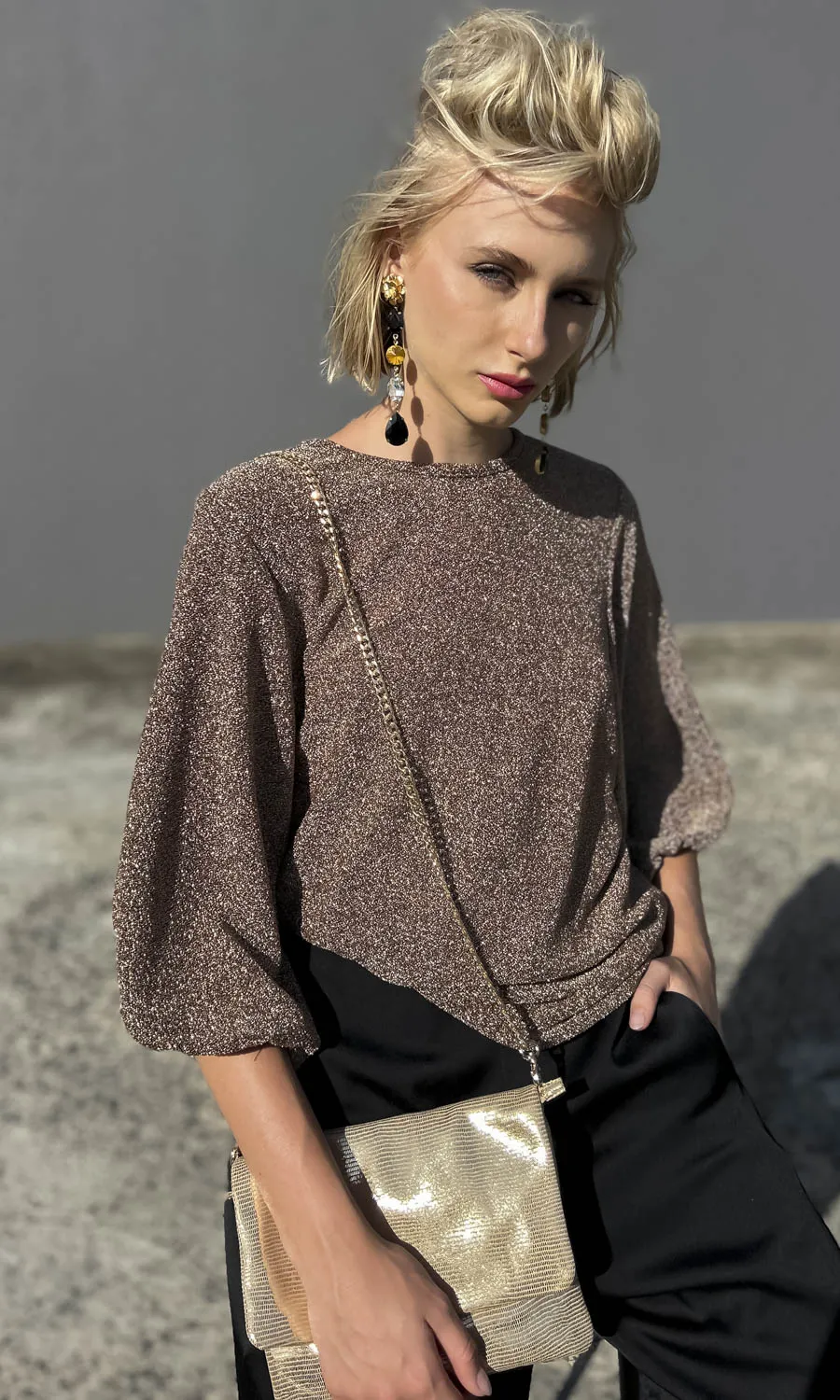 hoss Bronze Gold Glam Tie back Top