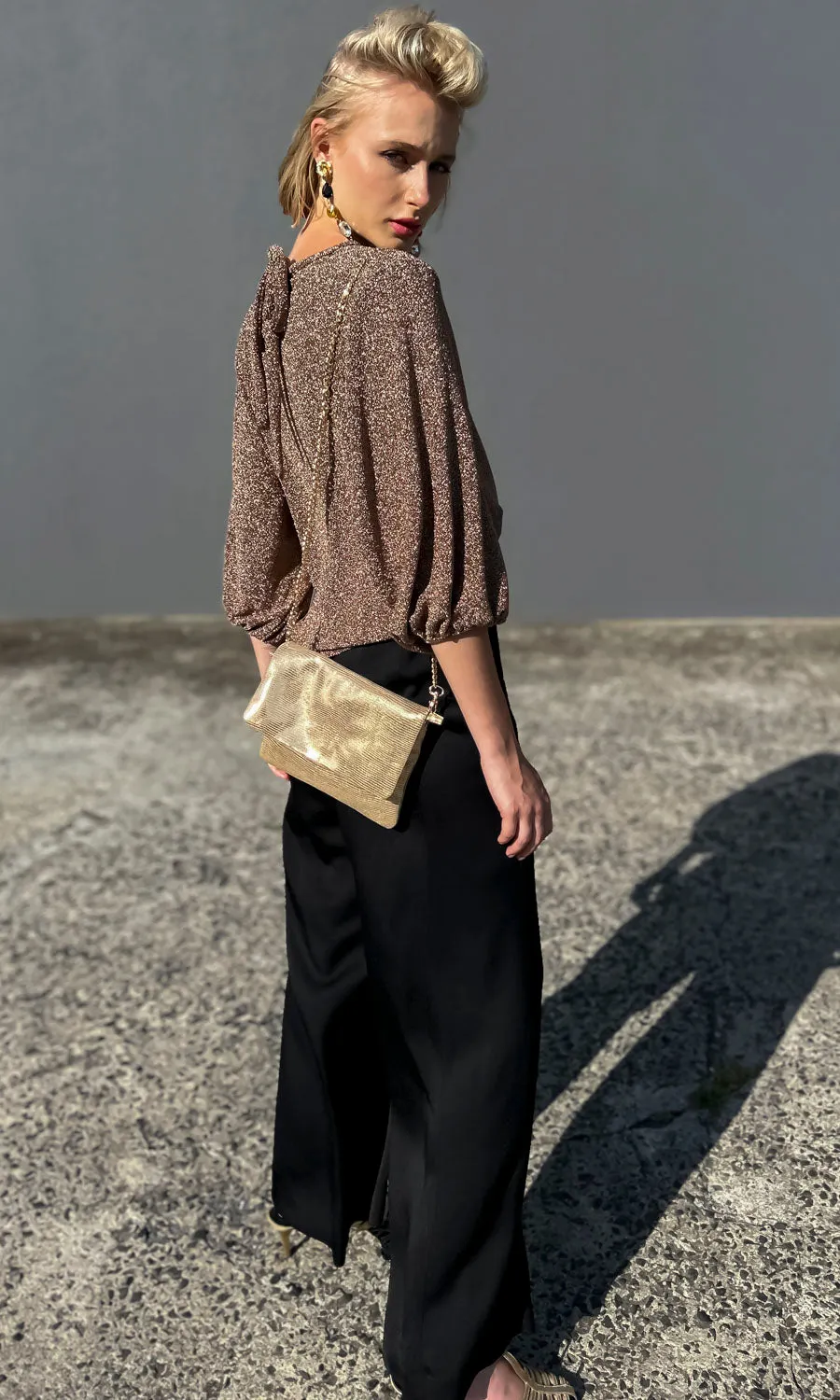 hoss Bronze Gold Glam Tie back Top