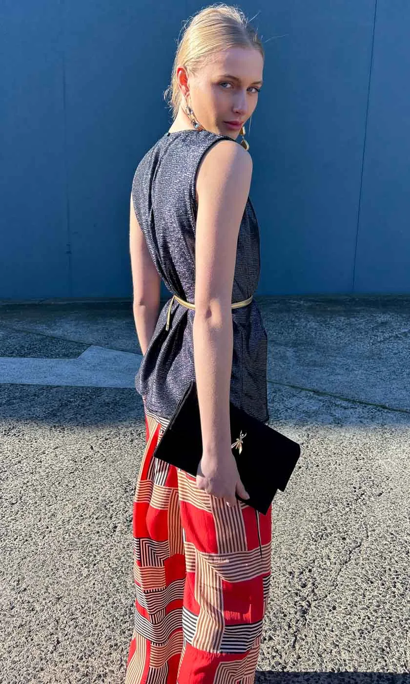 Hoss Metallic Blue Cowl Neck Top