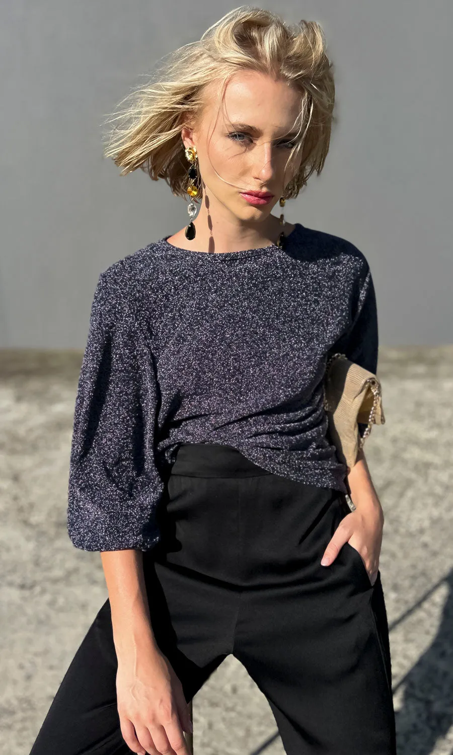 hoss MIdnight Glam Tie back Top