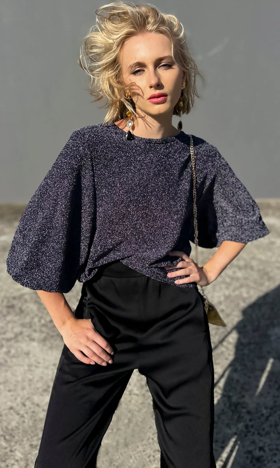 hoss MIdnight Glam Tie back Top