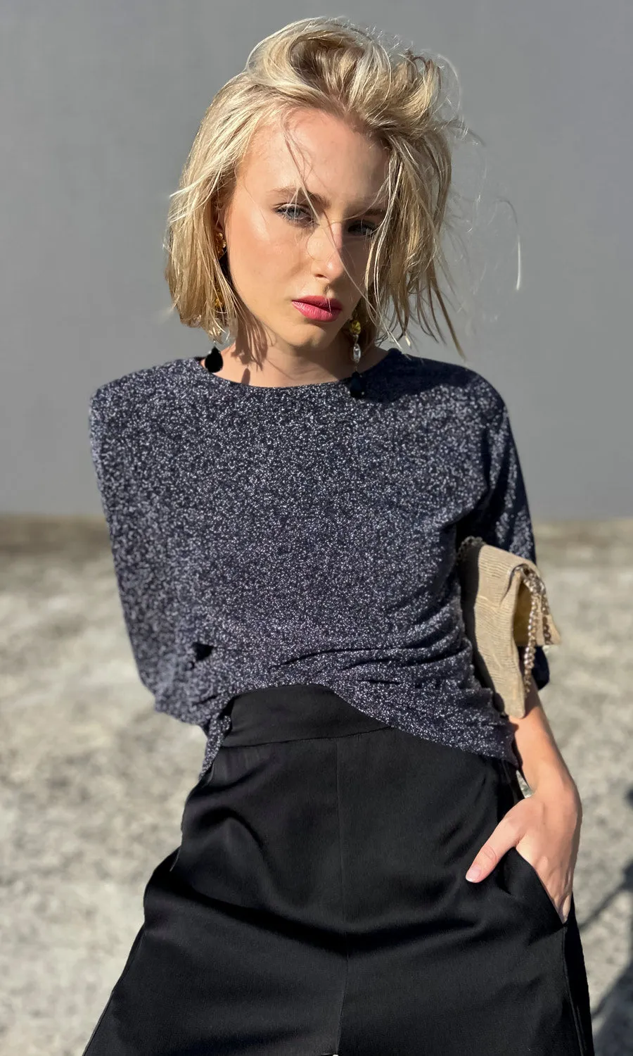 hoss MIdnight Glam Tie back Top