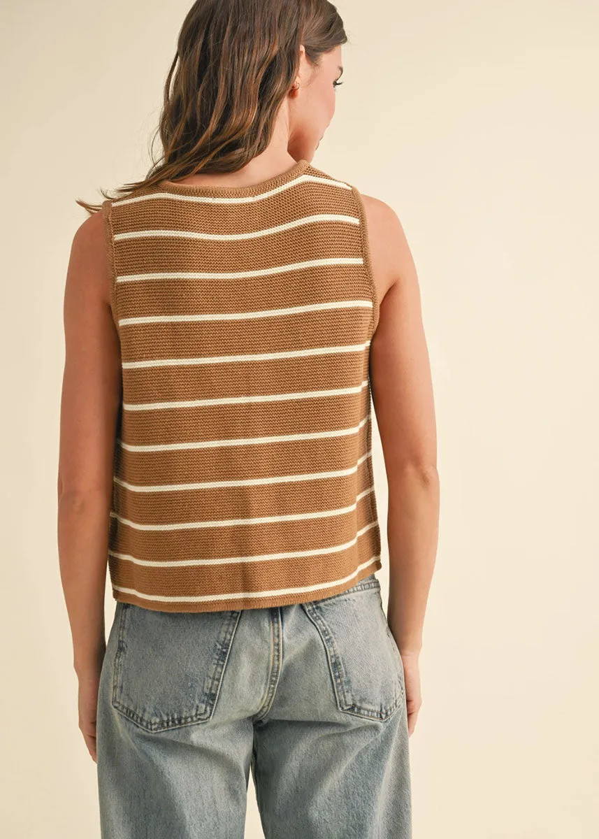 Ivy Striped Knit Tie-Front Vest - Mocha & White