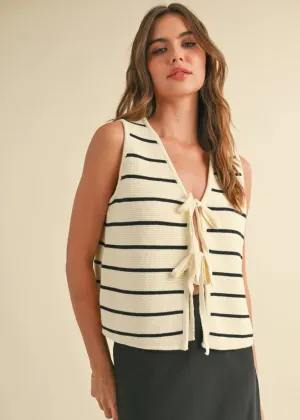 Ivy Striped Knit Tie-Front Vest - White & Black