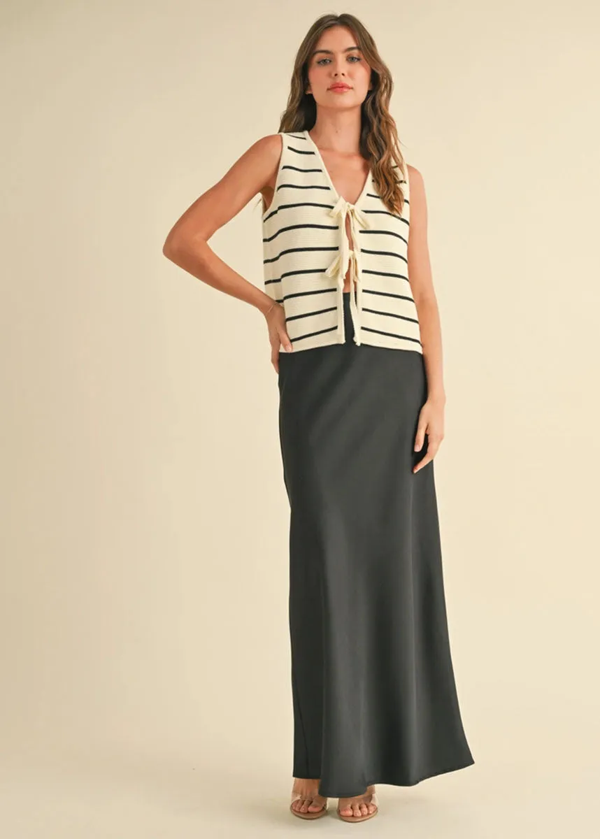 Ivy Striped Knit Tie-Front Vest - White & Black