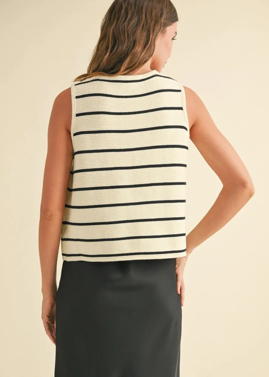 Ivy Striped Knit Tie-Front Vest - White & Black