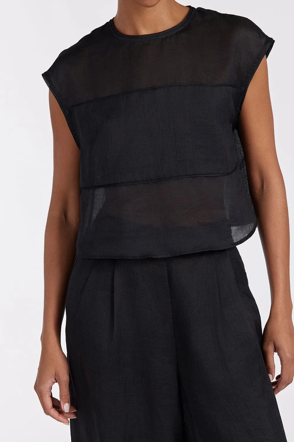 KAI BLACK RAMIE PANELLED TOP