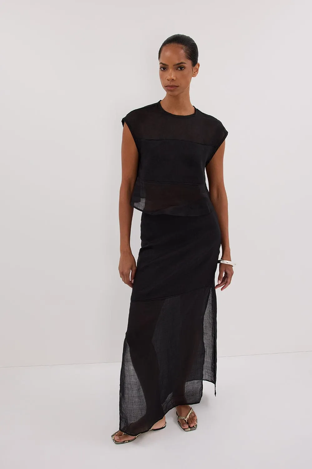 KAI BLACK RAMIE PANELLED TOP