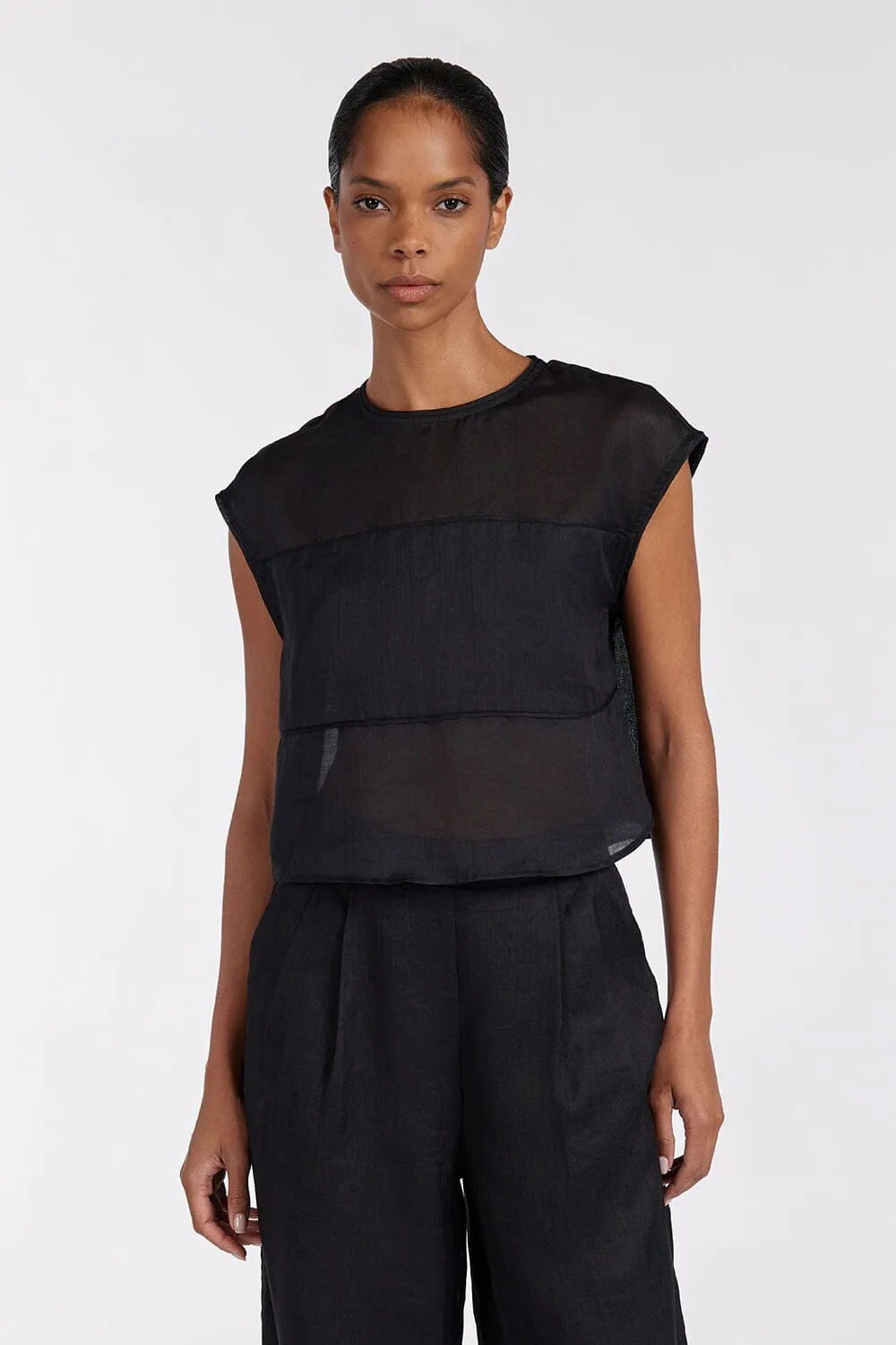KAI BLACK RAMIE PANELLED TOP