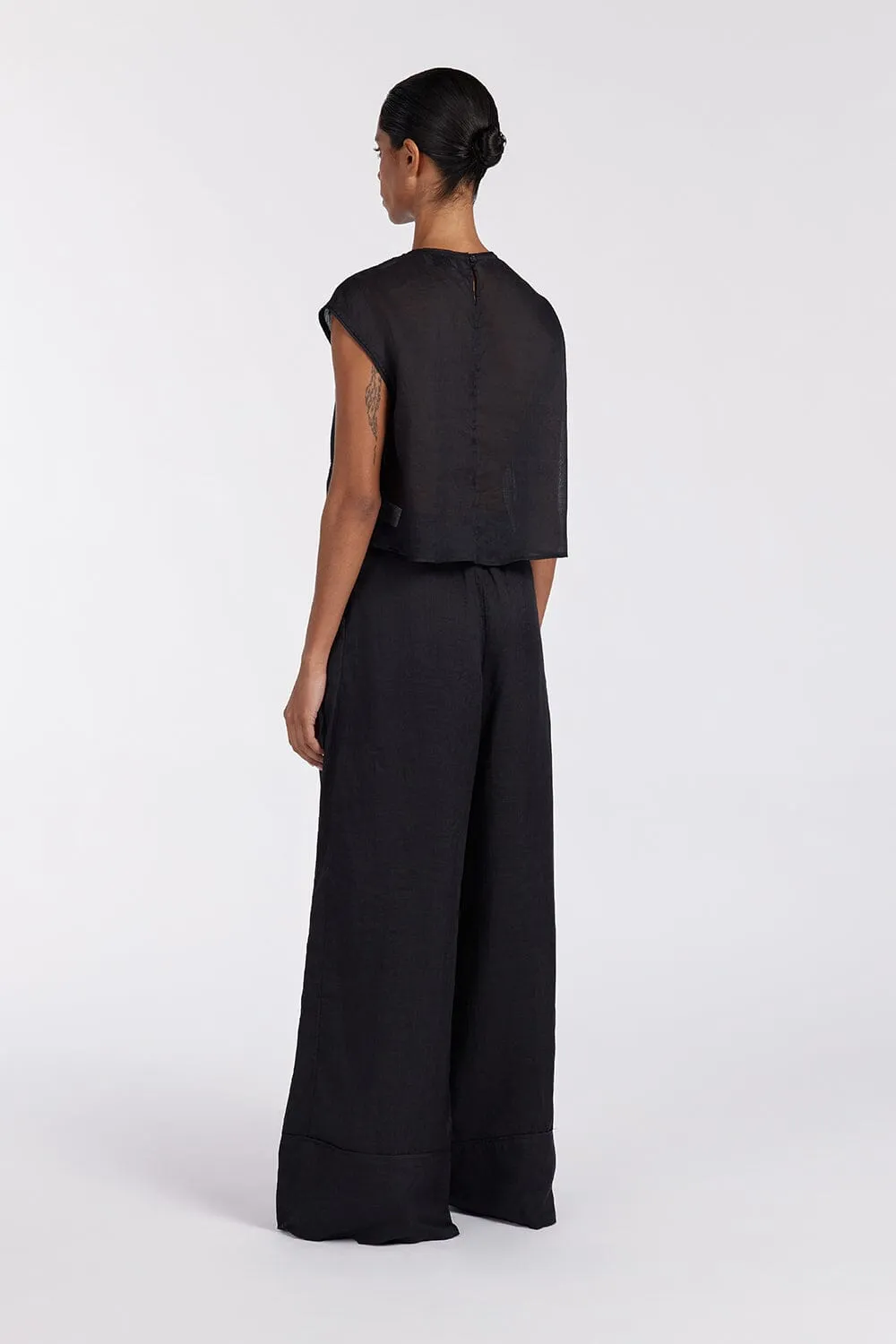 KAI BLACK RAMIE PANELLED TOP