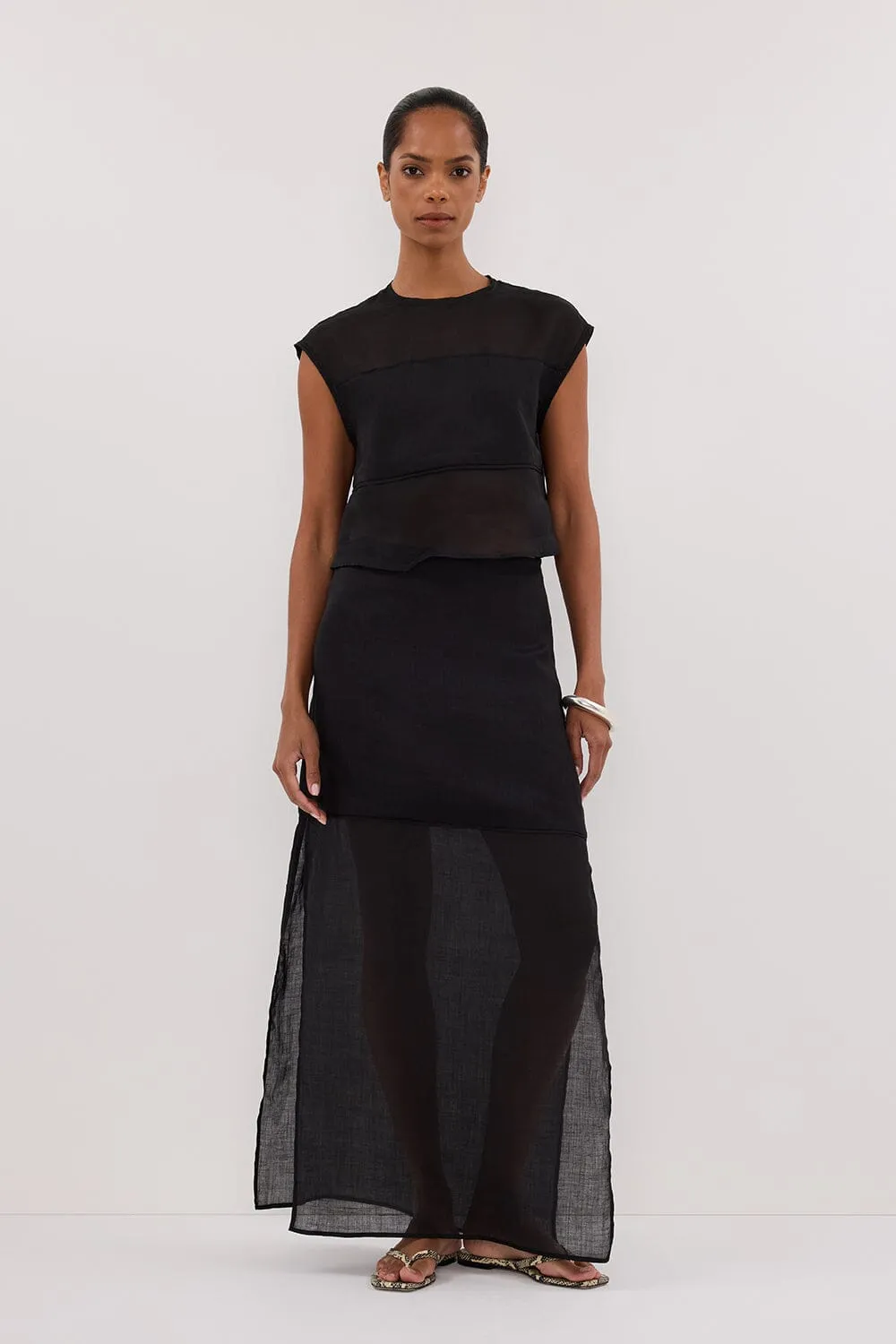 KAI BLACK RAMIE PANELLED TOP