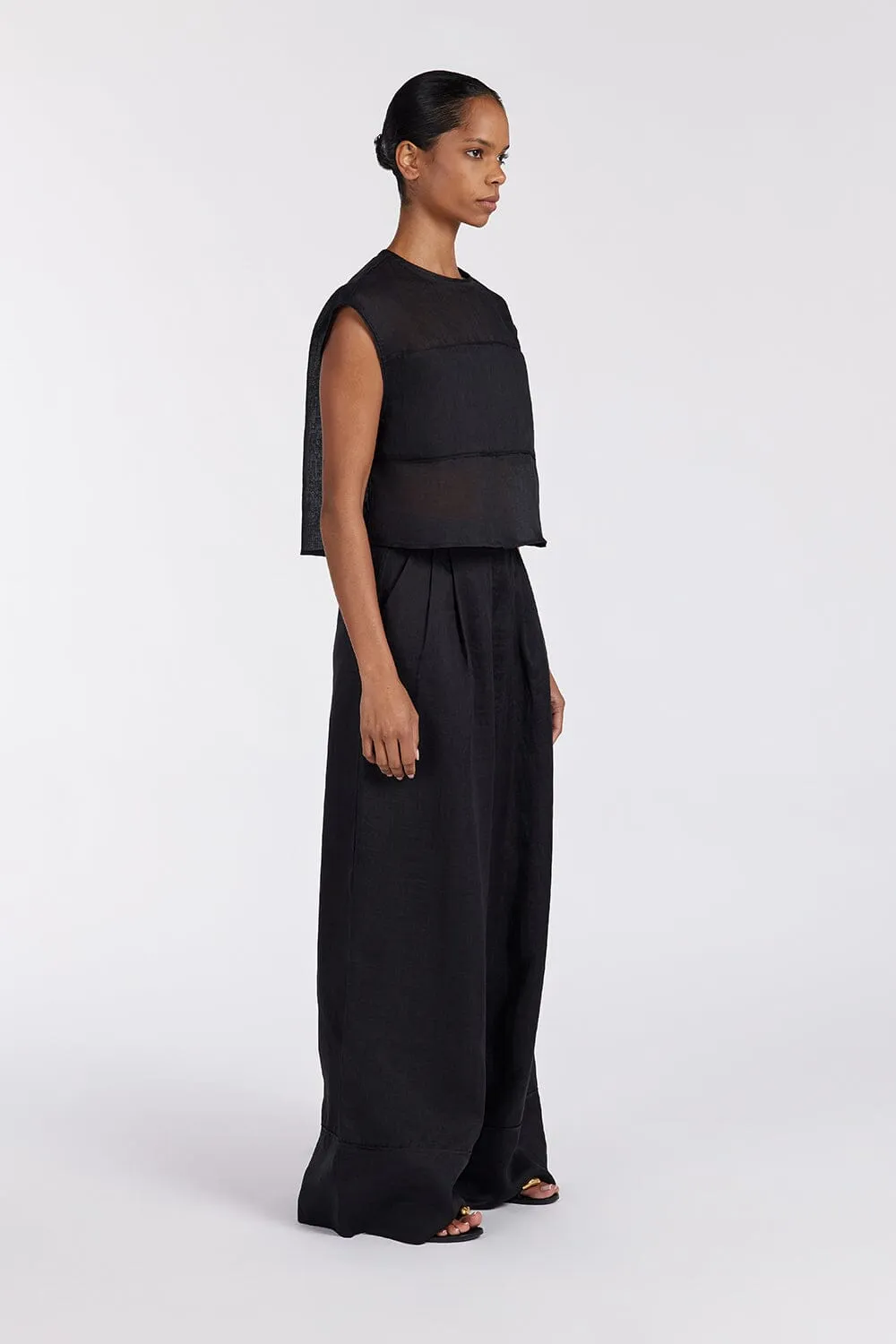 KAI BLACK RAMIE PANELLED TOP