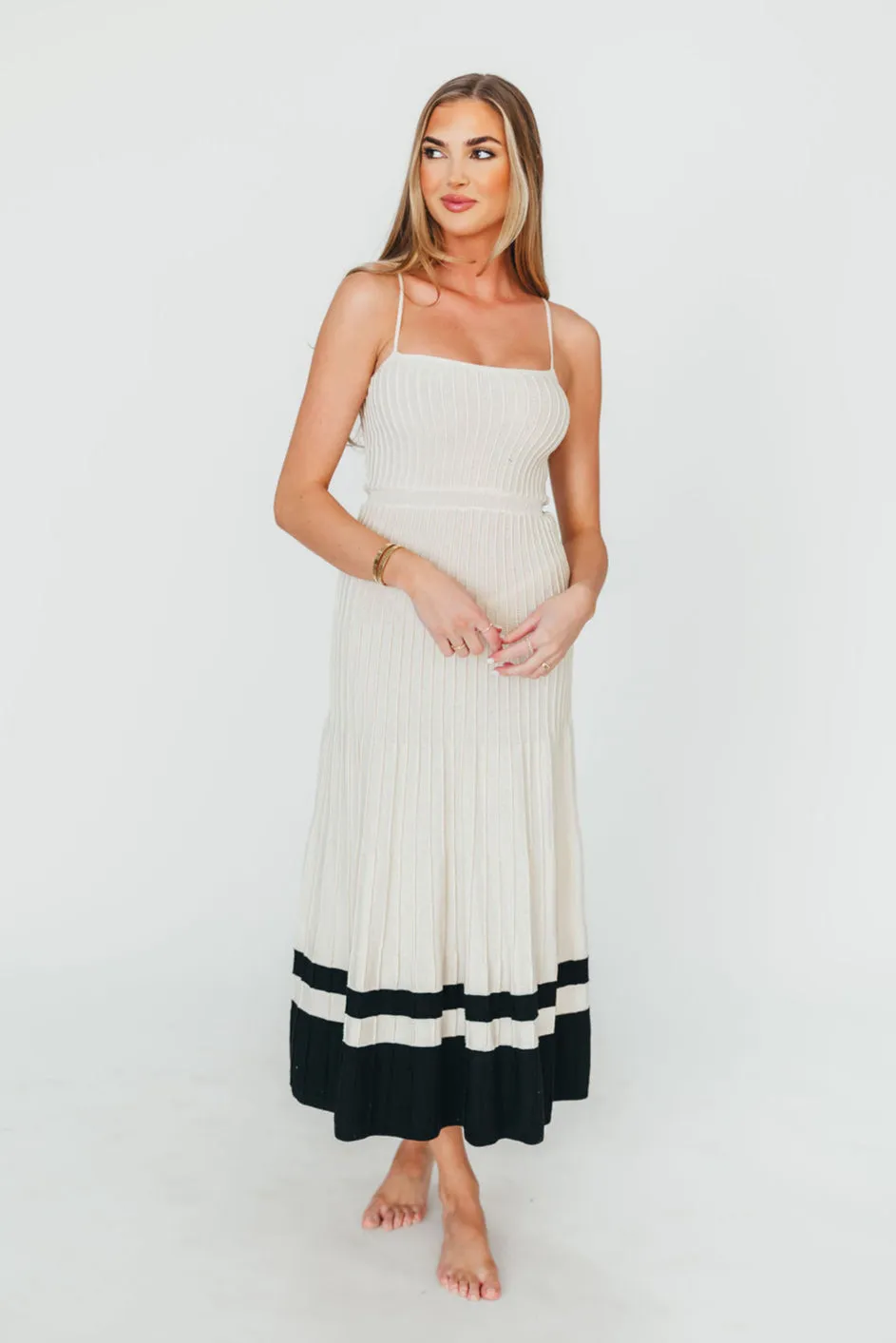 Kenzie Ribbed Dress in Ecru/Black