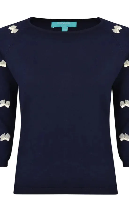 Knitted Bow Top Navy