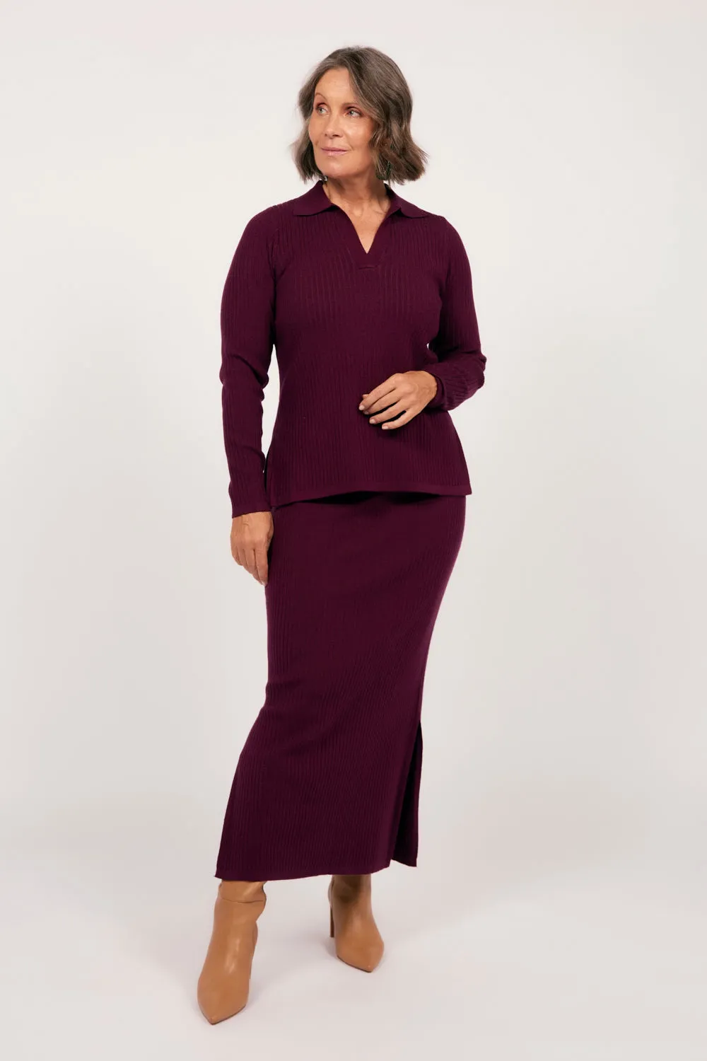 Knitted Skirt in Plum