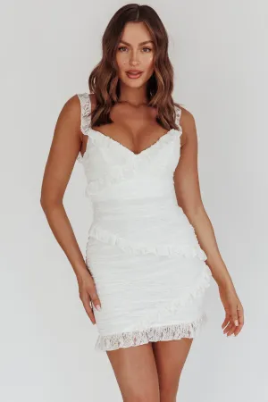 La Vida Frill Trim Off-Shoulder Mini Dress White
